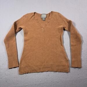 Wicked Wool Sweater Women Small Henley V-Neck Long Sleeve Brown Wool